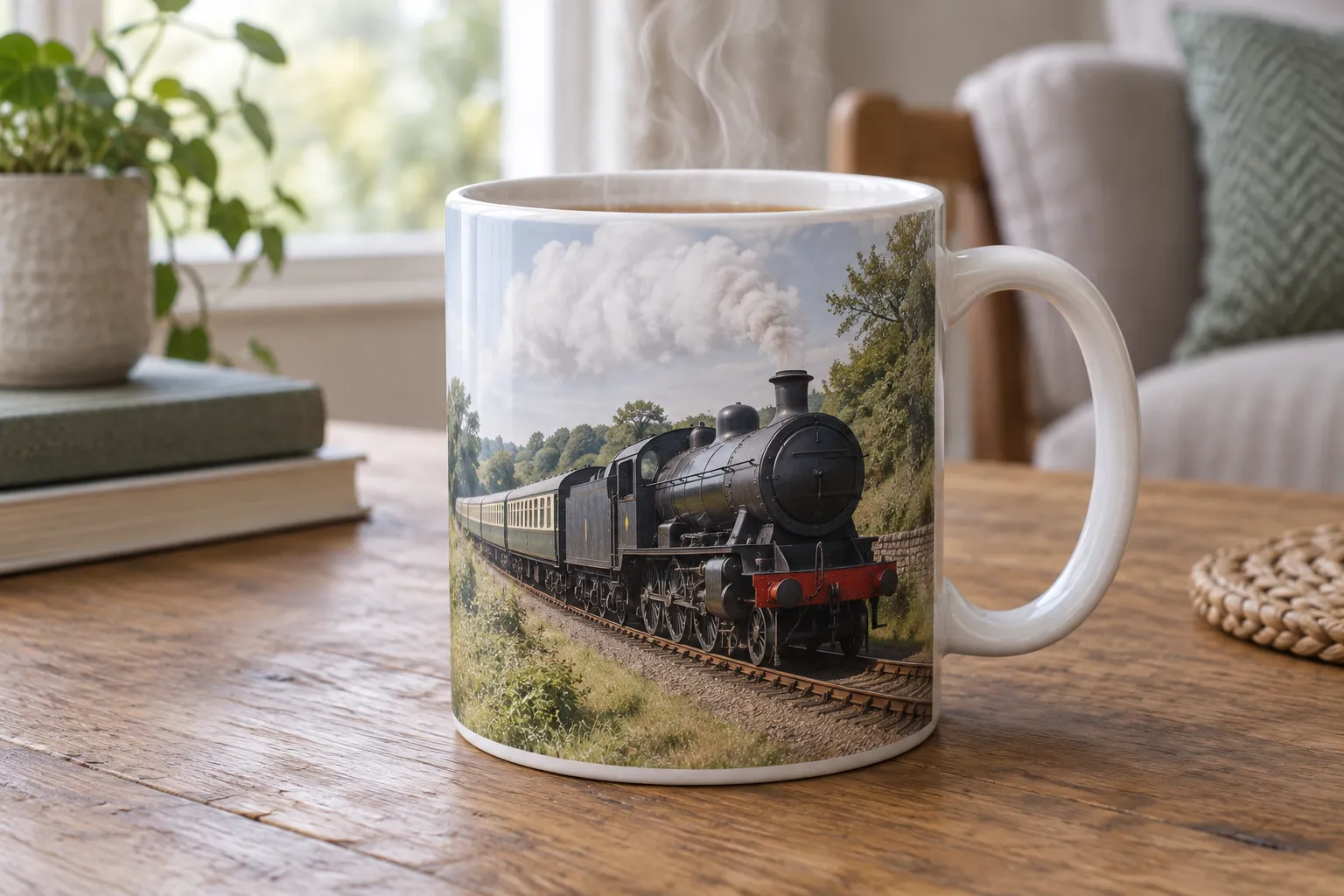 The photo wrapping round the side of the mug